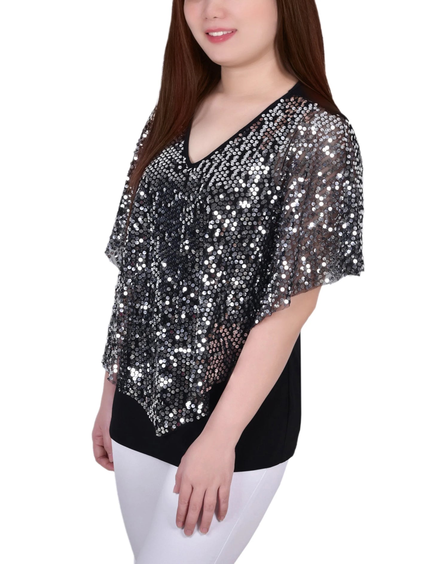 NY COLLECTION - Sequin-Front Poncho Top
