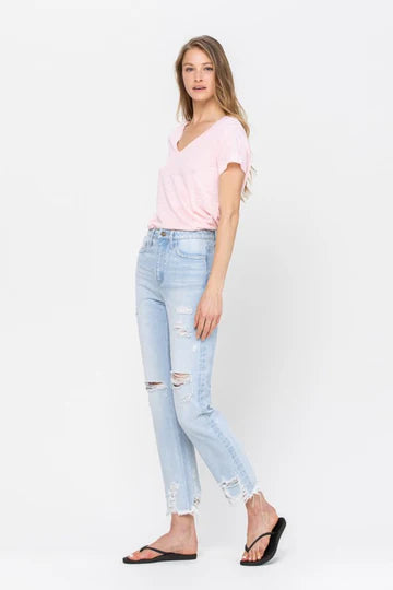 FLYING MONKEY - Super High Rise Distressed Raw Hem Cropped Straight Jeans