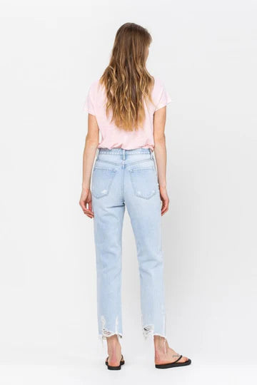 FLYING MONKEY - Super High Rise Distressed Raw Hem Cropped Straight Jeans