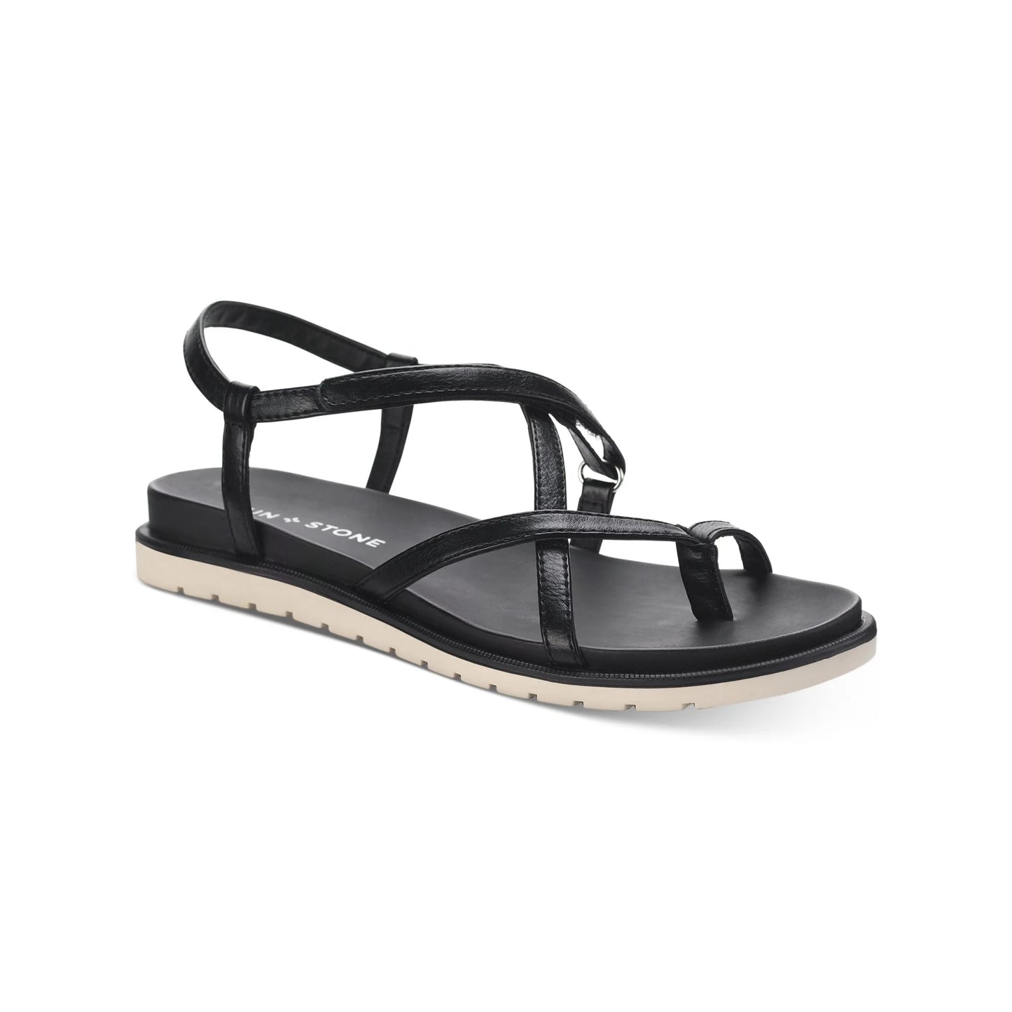 SUN+STONE - Faux Leather Toe-Post Slingback Sandals