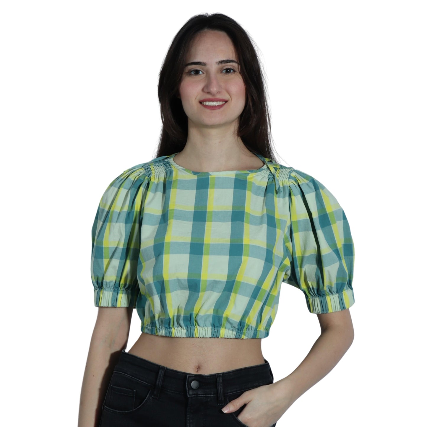 A.N.A Womens Tops A.N.A - Plaid Round Neck Blouse