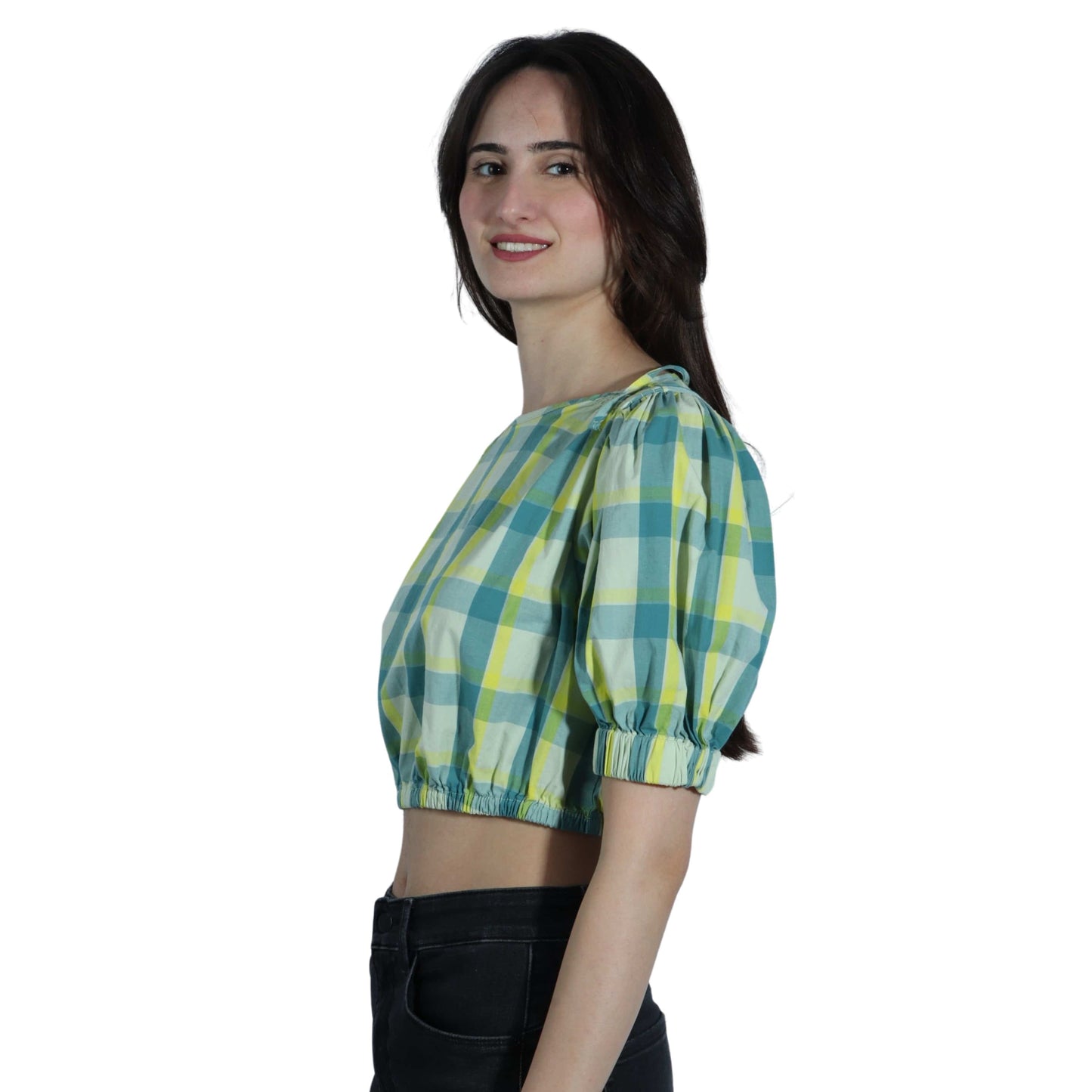 A.N.A Womens Tops A.N.A - Plaid Round Neck Blouse