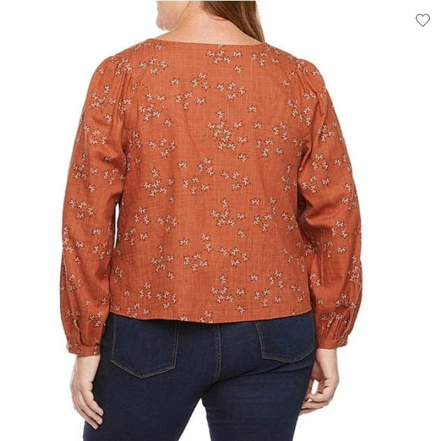 A.N.A Womens Tops XXXL / Brown A.N.A - Scoop Neck Long Sleeve Blouse