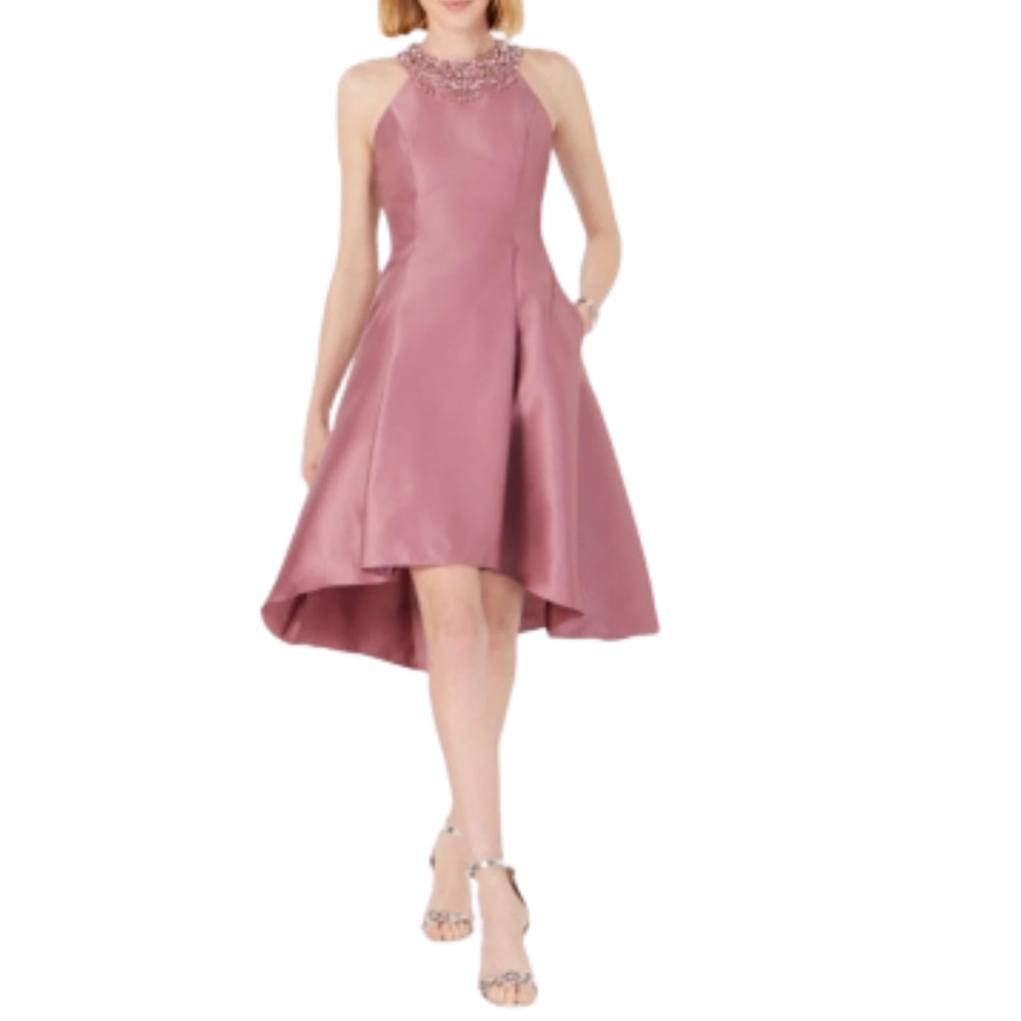 ADRIANNA PAPELL Womens Dress L / Pink ADRIANNA PAPELL - Rhinestone High-Low Dress