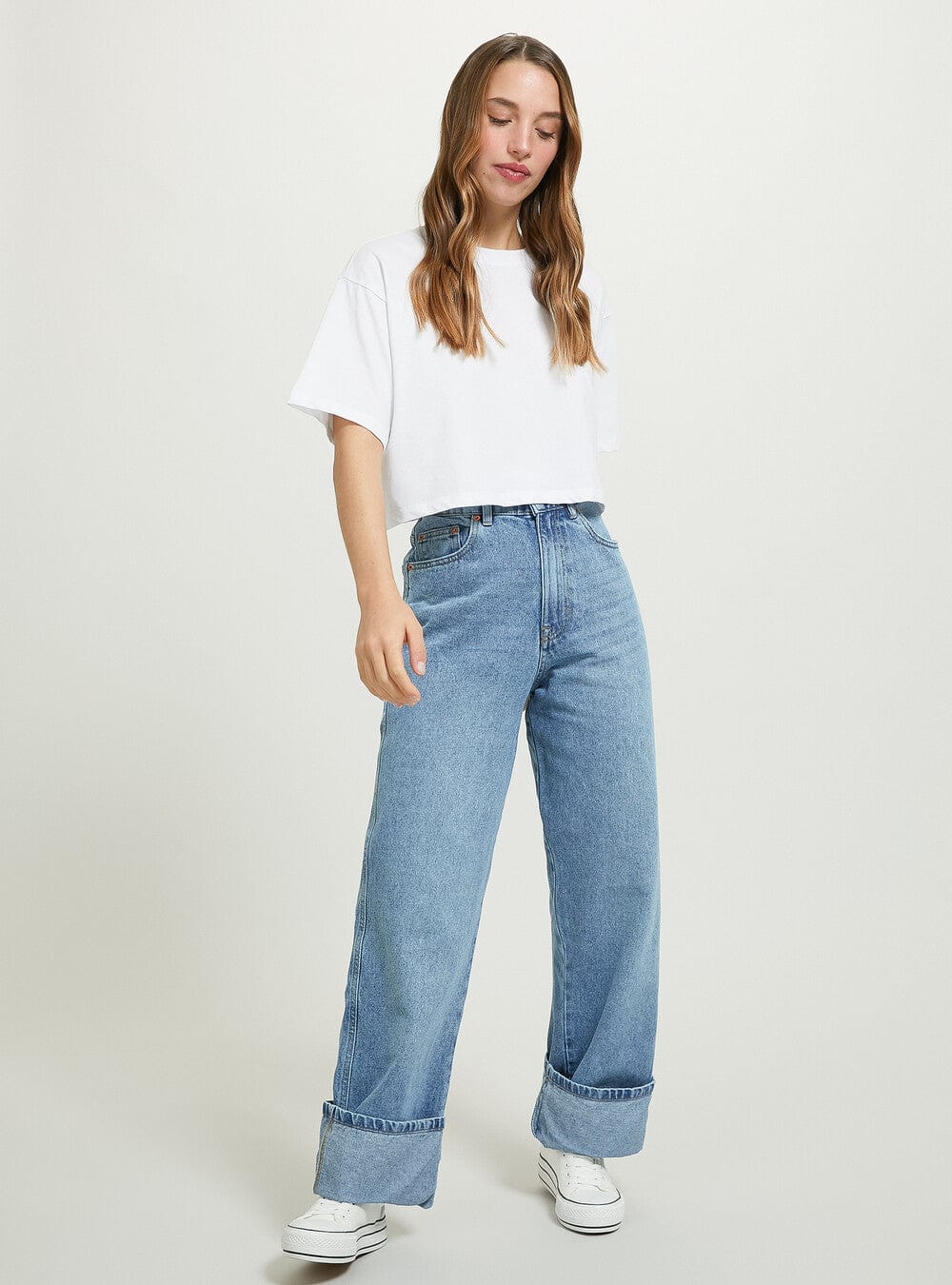 ALCOTT Womens Bottoms M / Light Blue / 30W ALCOTT - Foldable straight leg denim pants