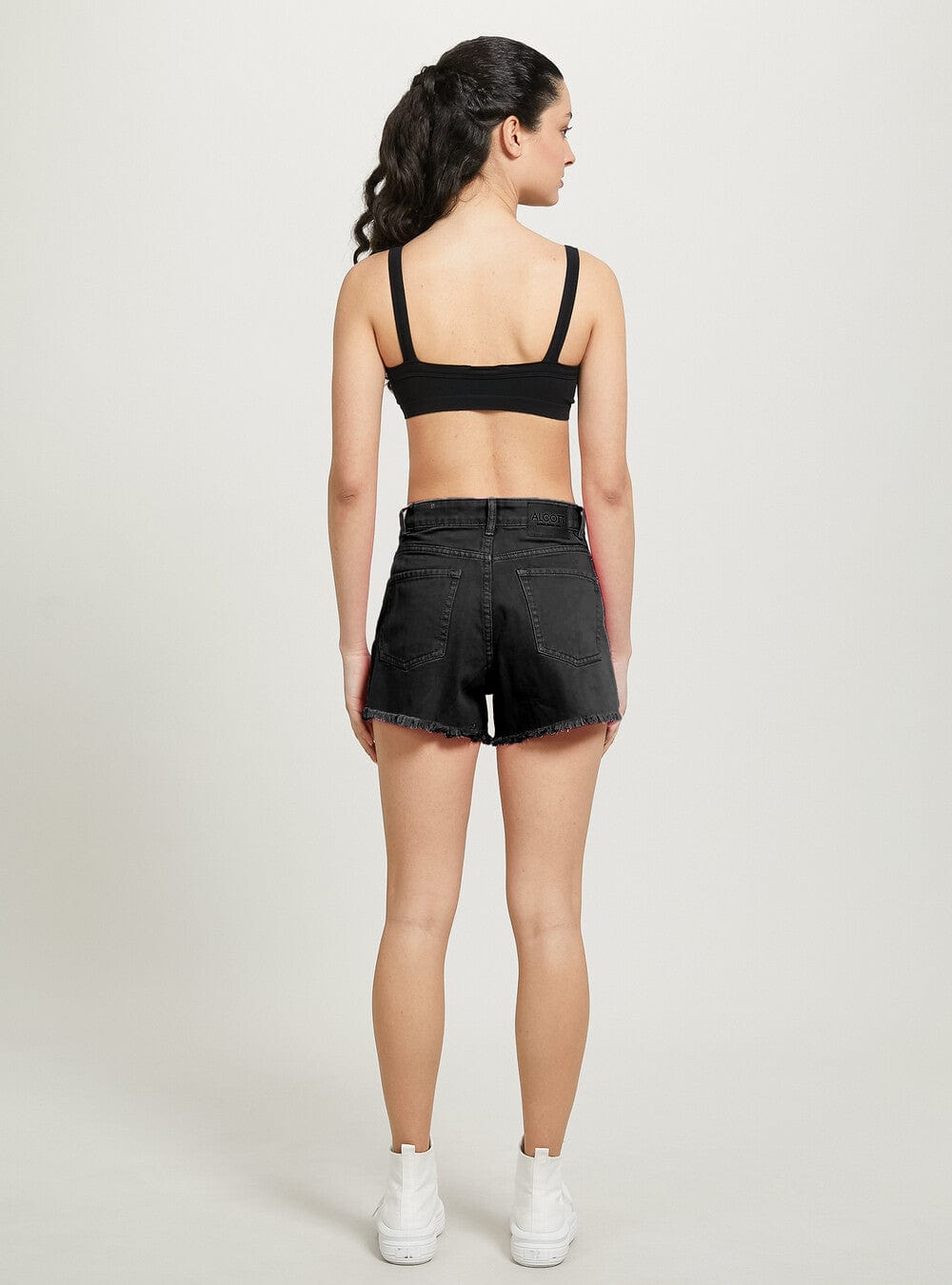 ALCOTT Womens Bottoms S / Black / 28W ALCOTT - Solid distressed denim shorts