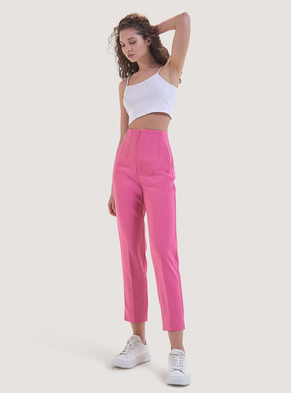 ALCOTT Womens Bottoms XS / Pink / 26W ALCOTT - Solid pleated straight pants
