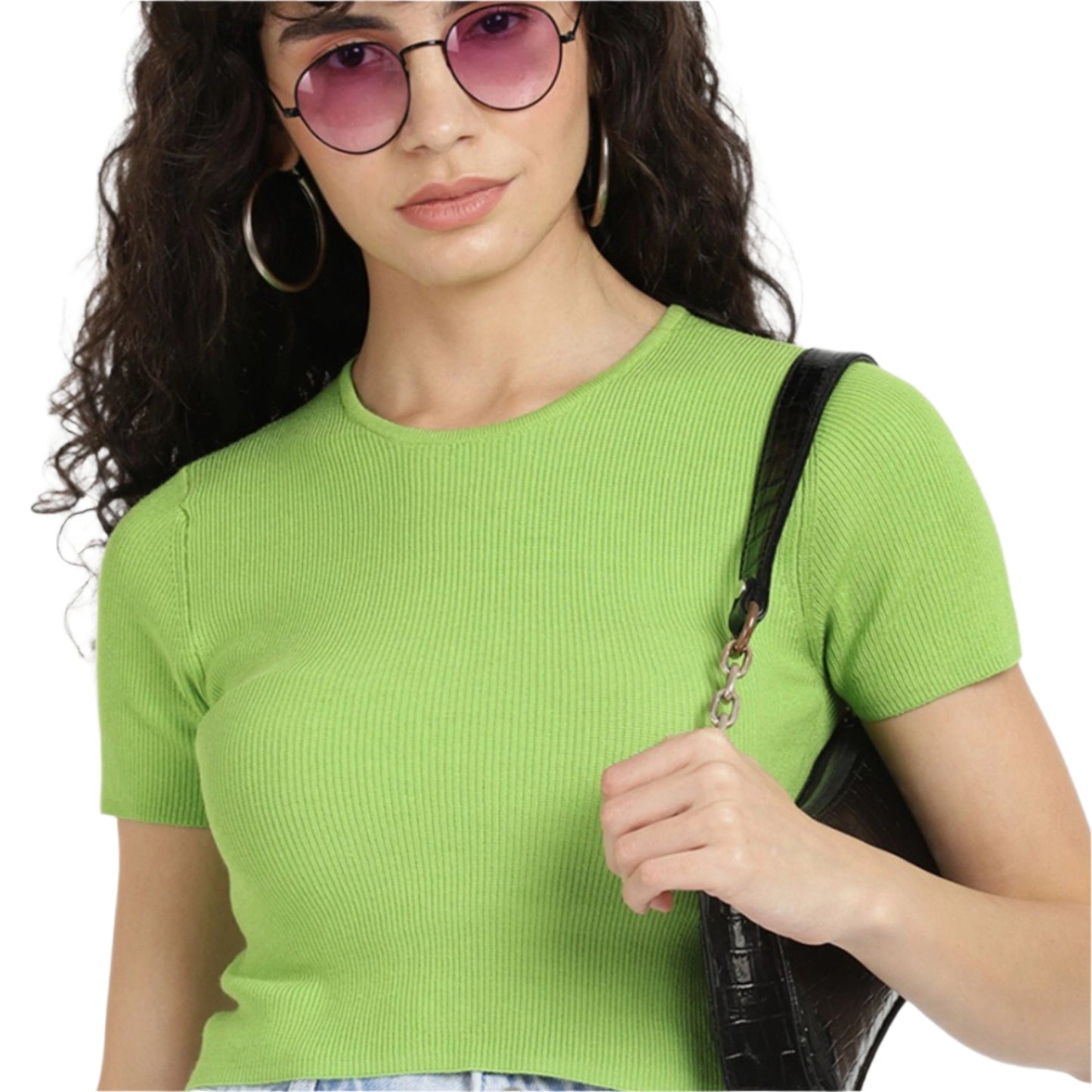 ALCOTT Womens Tops M / Green ALCOTT - Ribbed criss cross crop top