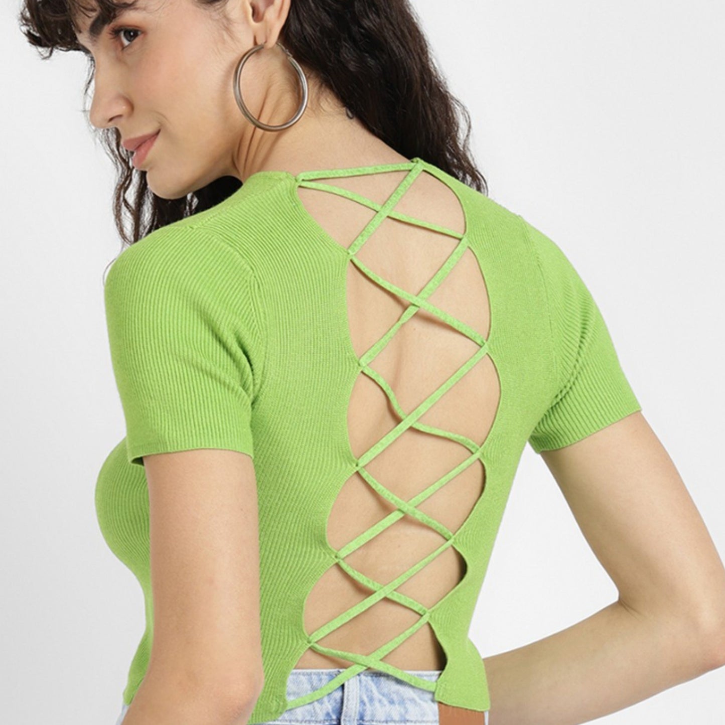 ALCOTT Womens Tops ALCOTT - Ribbed criss cross crop top