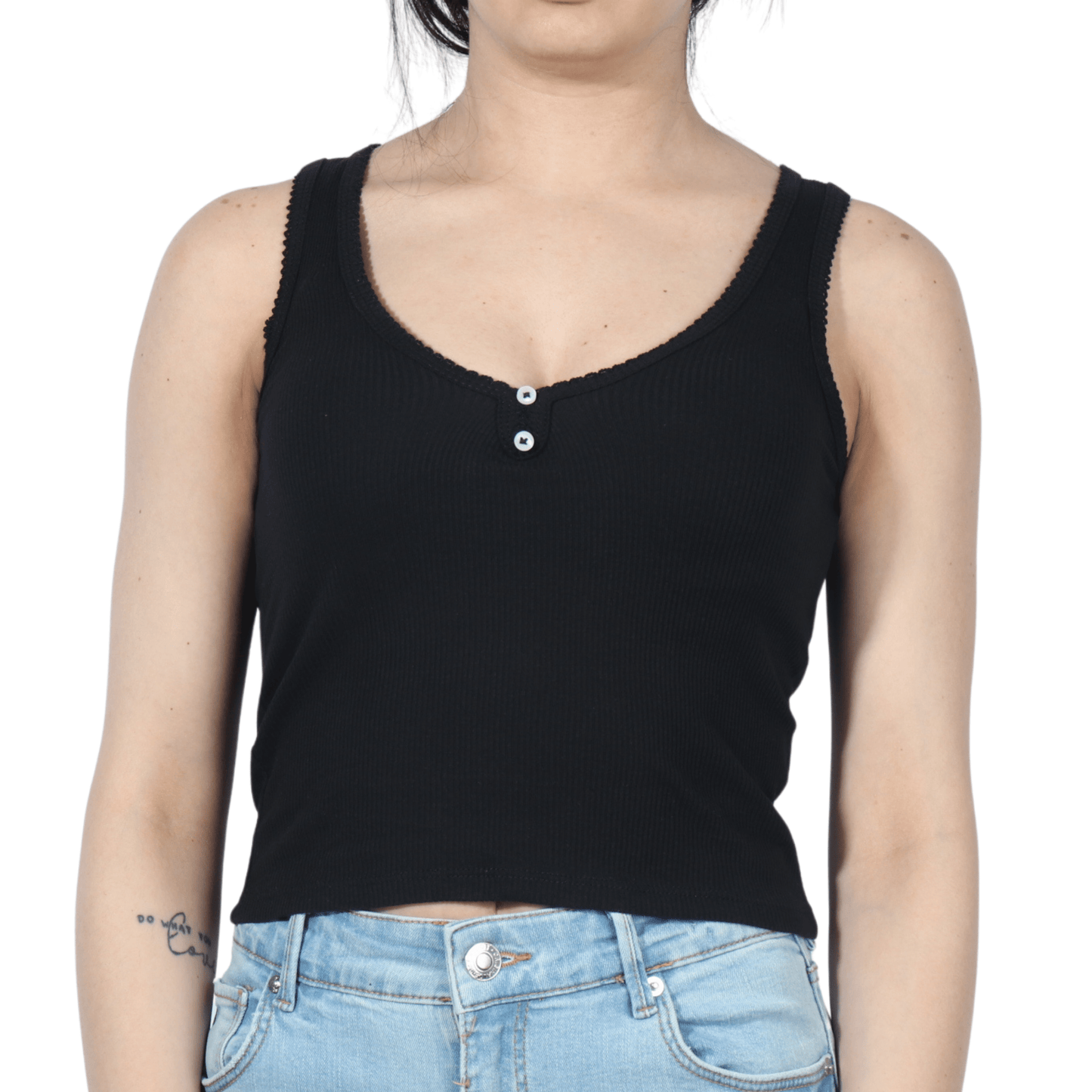 ALCOTT Womens Tops XS / Black ALCOTT - Small Button Design Tank Top