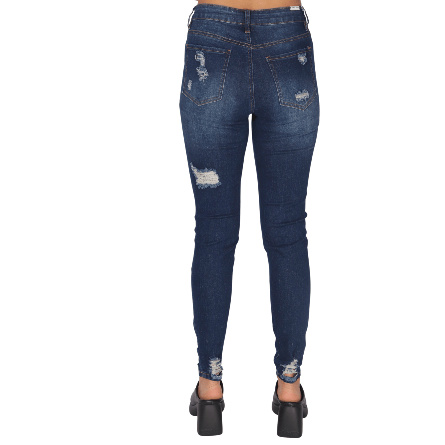ALMOST FAMOUS Womens Bottoms S / Dark Blue / 26-27 ALMOST FAMOUS - High-Rise Destructed Skinny Jeans