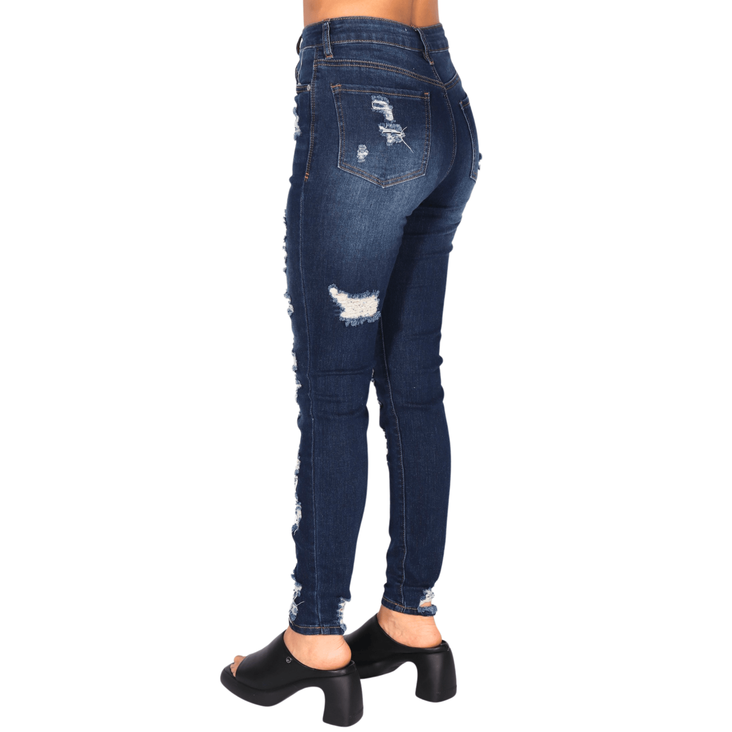 ALMOST FAMOUS Womens Bottoms S / Dark Blue / 26-27 ALMOST FAMOUS - High-Rise Destructed Skinny Jeans