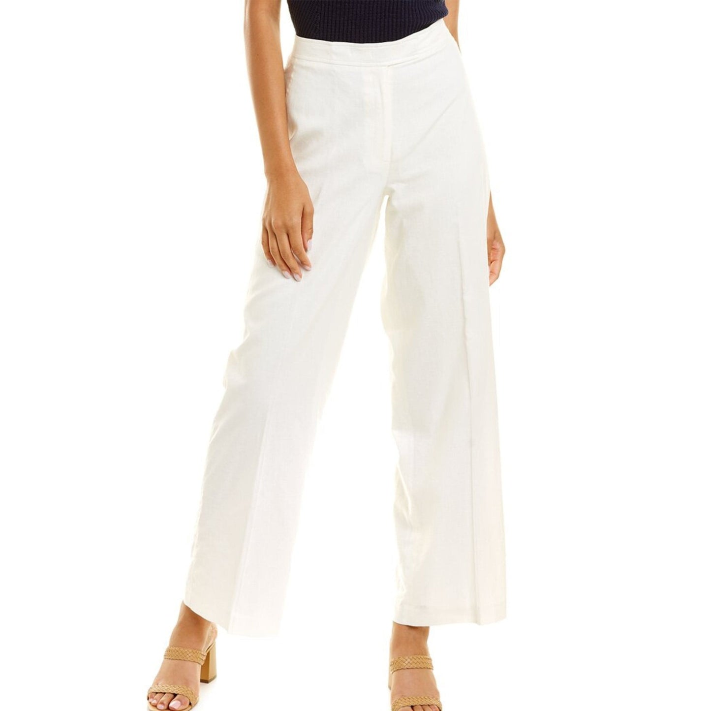 ANNE KLEIN Womens Bottoms L / White ANNE KLEIN - Fly Front Wide Leg Trouser- Clearance