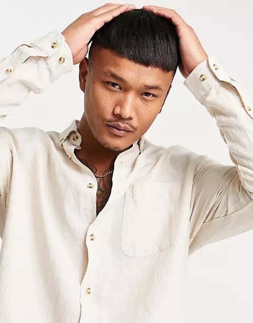ASOS Mens Tops XXXL / Off-White ASOS - 90s Oversized Linen Shirt In Ecru