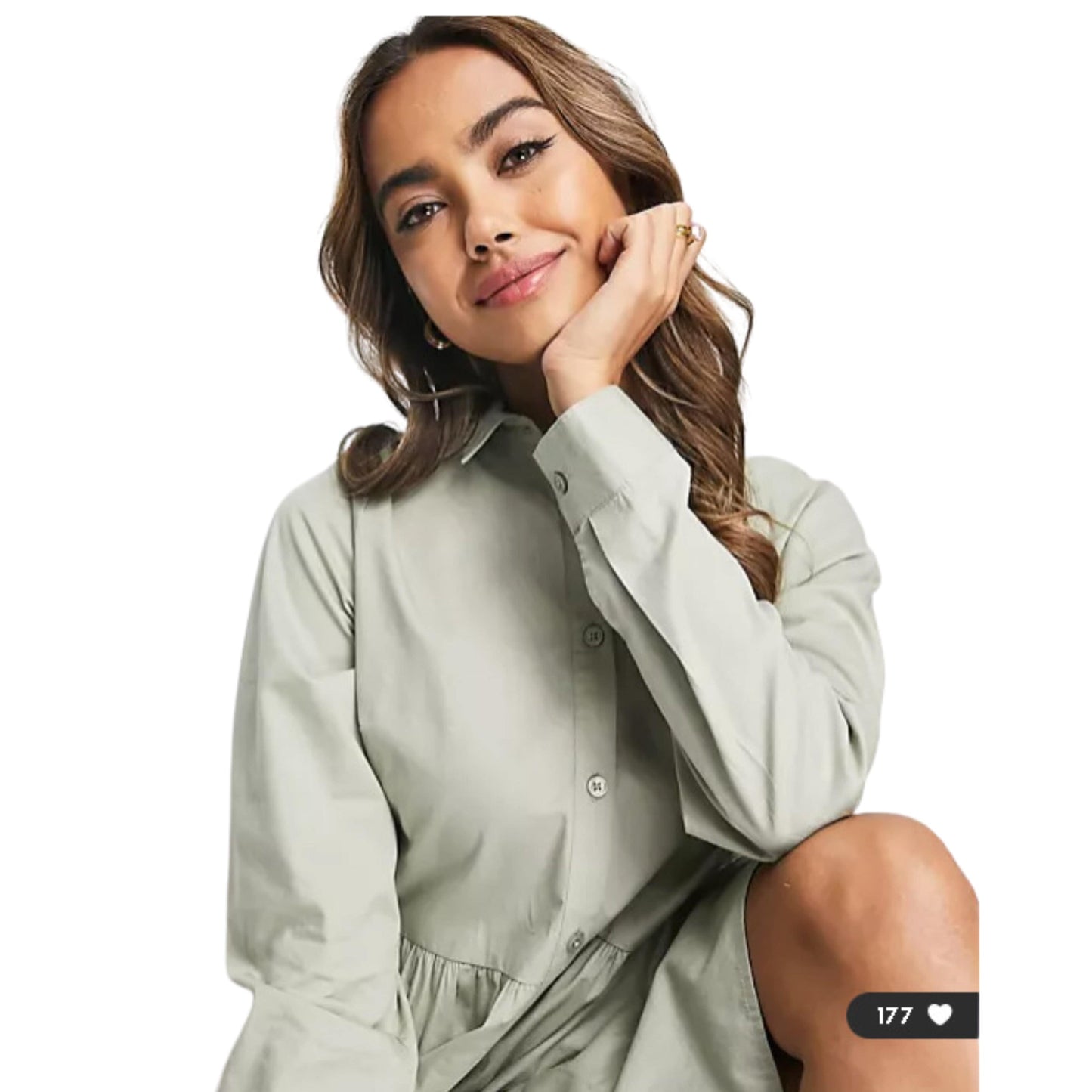 ASOS Womens Dress S / Green ASOS - cotton mini smock shirt dress