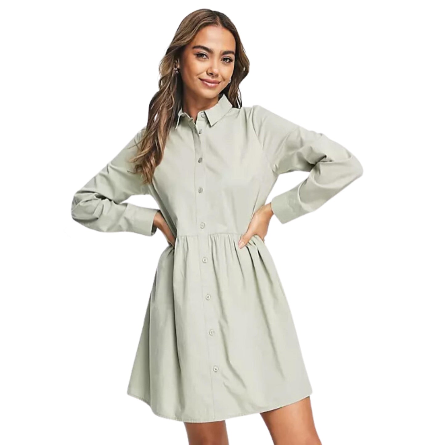 ASOS Womens Dress S / Green ASOS - cotton mini smock shirt dress