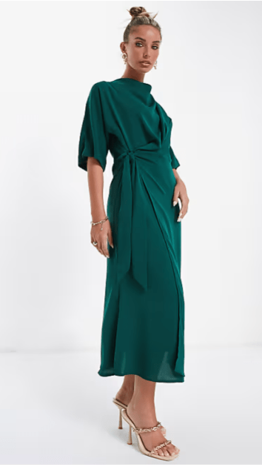 ASOS Womens Dress XS / Green ASOS - Cowl Neck Midi Dress With Wrap Skirt