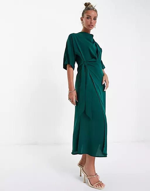ASOS Womens Dress ASOS - Cowl Neck Midi Dress With Wrap Skirt
