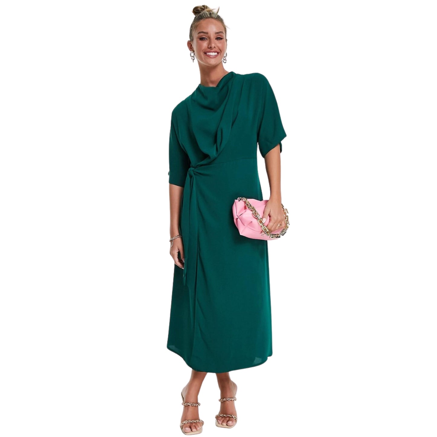 ASOS Womens Dress ASOS - Cowl Neck Midi Dress With Wrap Skirt
