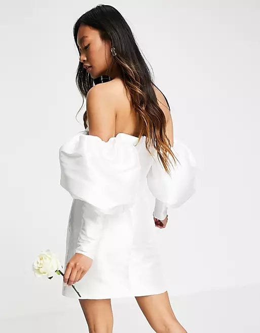 ASOS Womens Dress ASOS - Puff Sleeve Off Shoulder Mini edding dress -