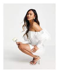 ASOS Womens Dress ASOS - Puff Sleeve Off Shoulder Mini edding dress -