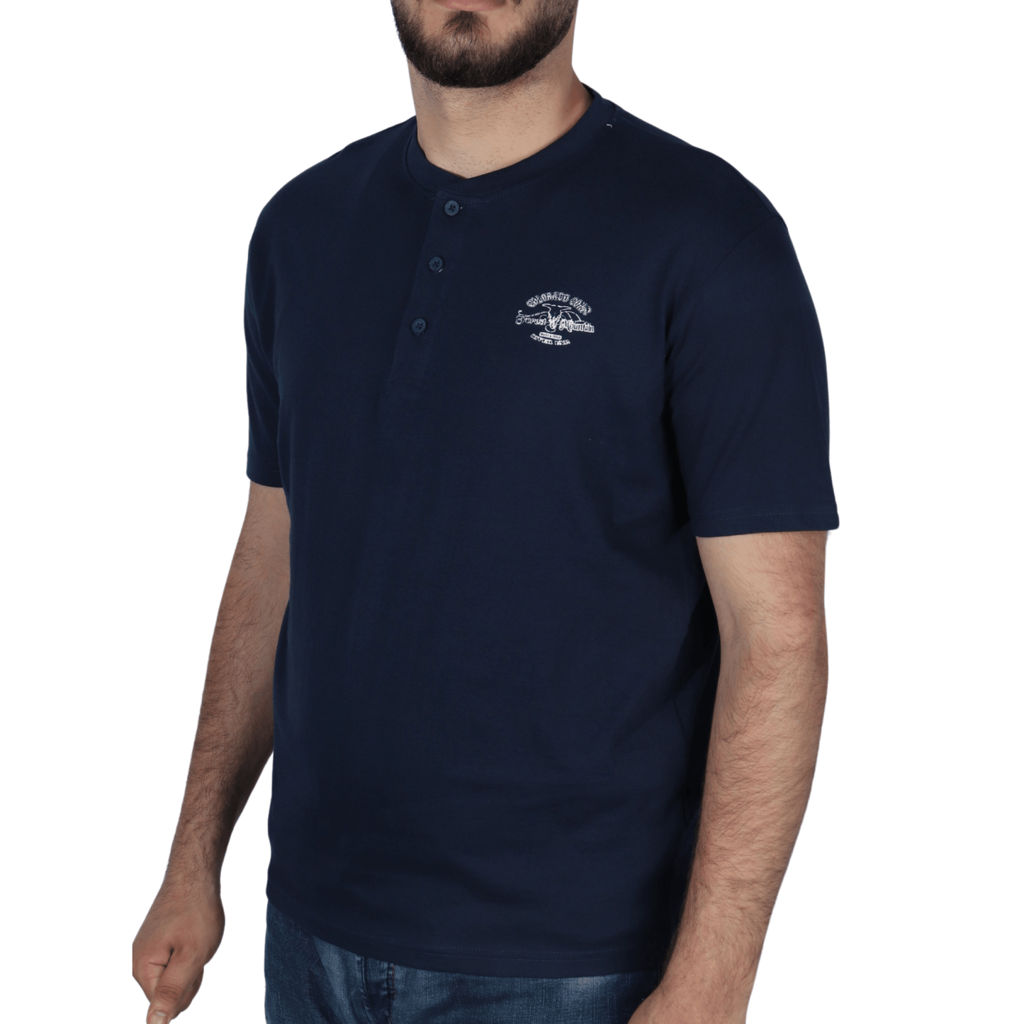 ATLAS FOR MEN Mens Tops M / Navy ATLAS FOR MEN - Buttins Round Neck Design T-Shirt