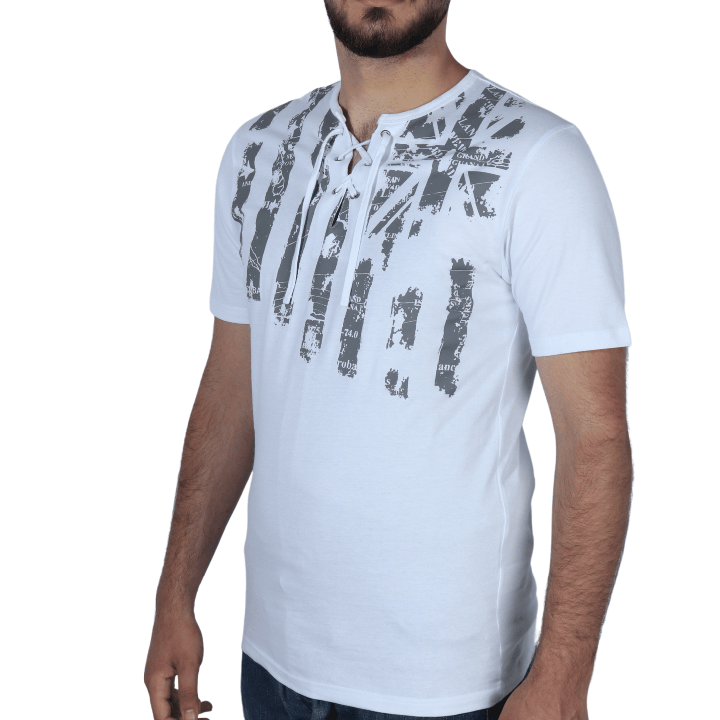 ATLAS FOR MEN Mens Tops M / White ATLAS FOR MEN - Cotton Graphic print criss cross t-shirt
