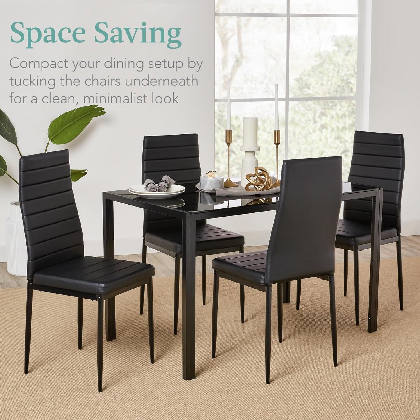 BRANDS & BEYOND Furniture Black Dining Table Set with 4 Chairs Dining Room