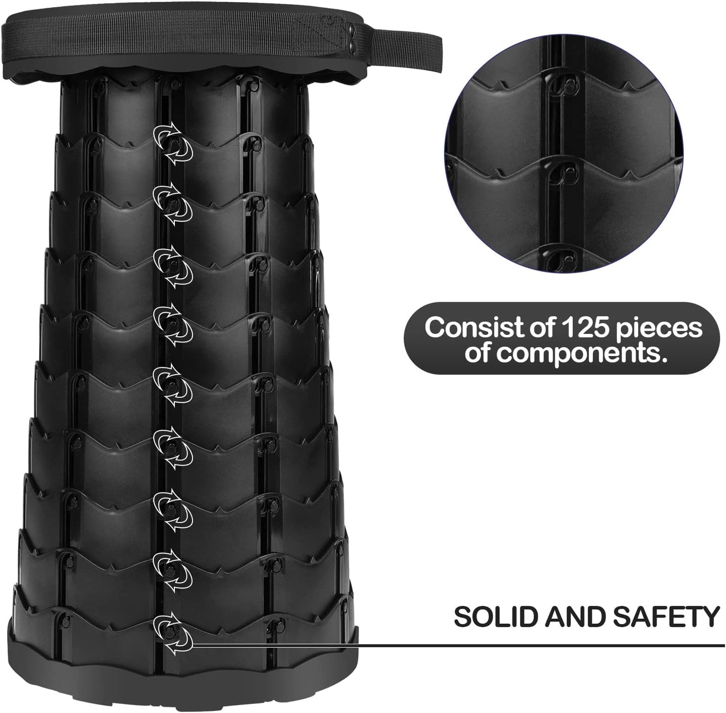 BRANDS & BEYOND Furniture Black Portable Folding Stool with Large Load Capacity