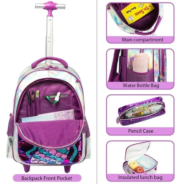 BRANDS & BEYOND School Bags Multi-Color Mermaid Rolling Backpack With Wheels School Bags