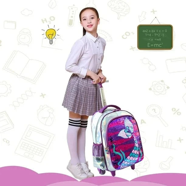BRANDS & BEYOND School Bags Multi-Color Mermaid Rolling Backpack With Wheels School Bags