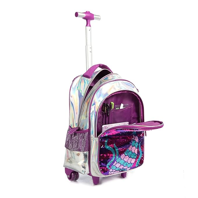 BRANDS & BEYOND School Bags Multi-Color Mermaid Rolling Backpack With Wheels School Bags