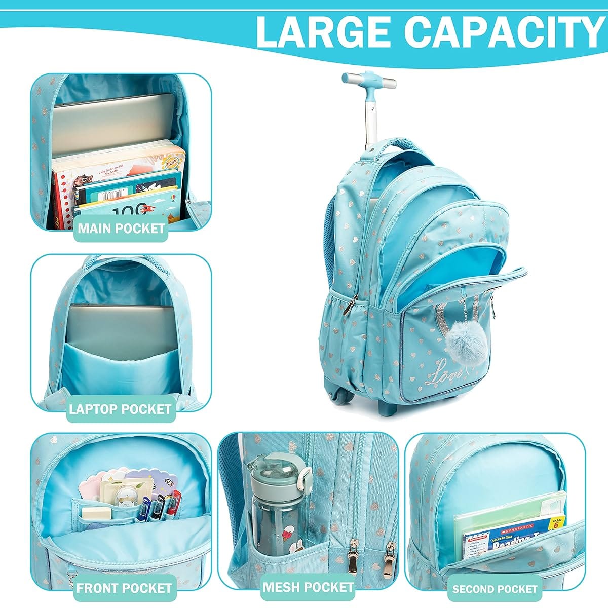 BRANDS & BEYOND School Bags Blue Rolling Bag With Weels
