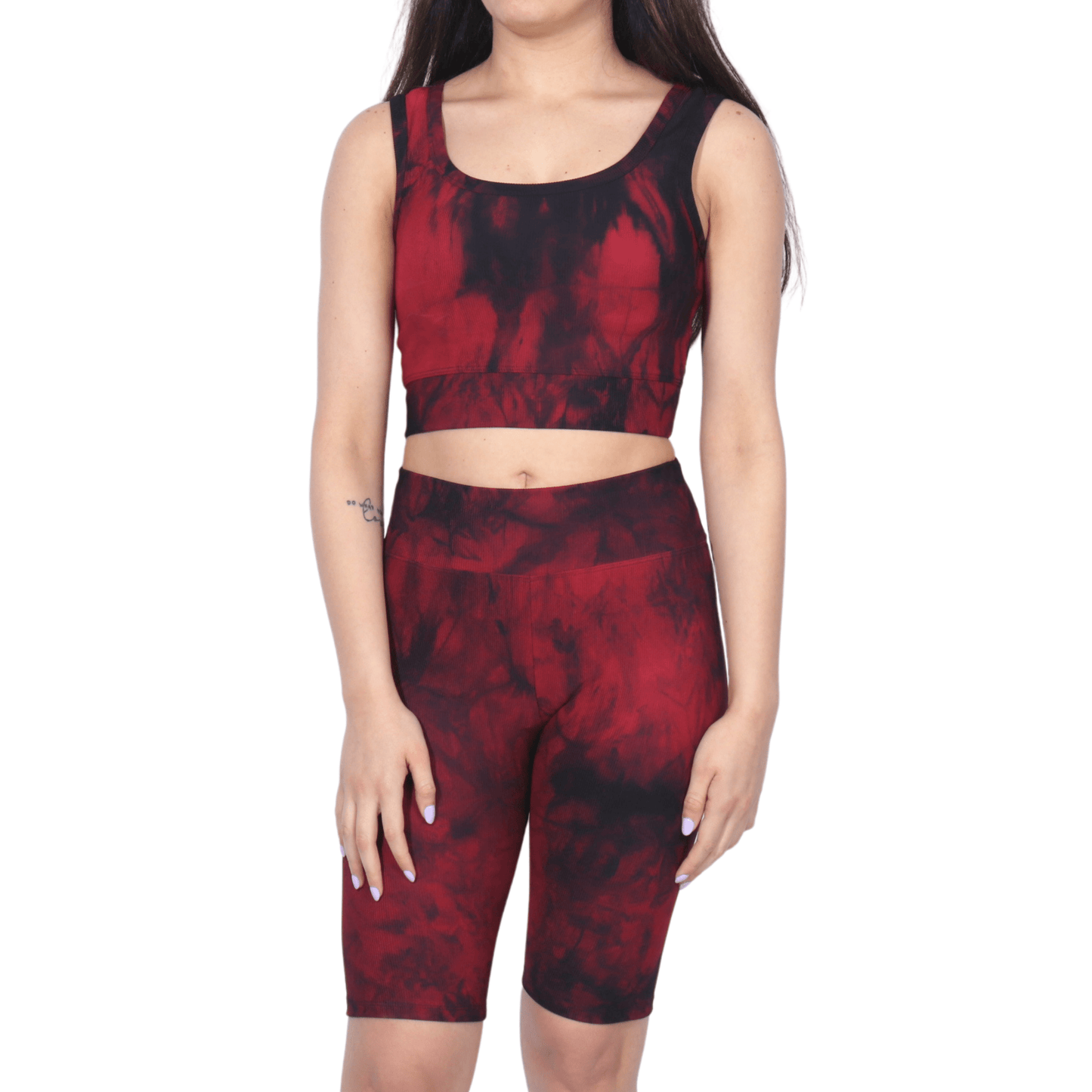 BRANDS & BEYOND Womens sports S / Burgundy Marbled t-shirt shorts sports set