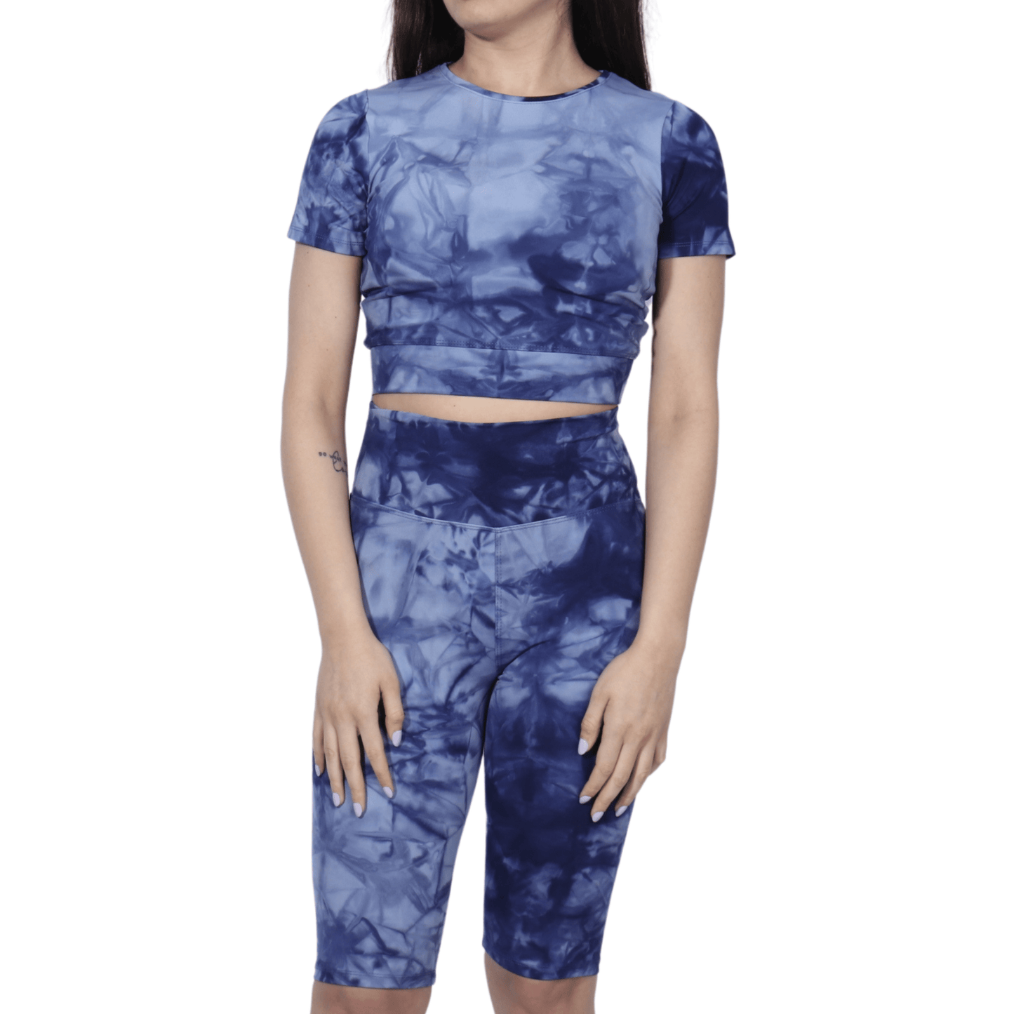 BRANDS & BEYOND Womens sports S / Blue Marbled t-shirt shorts sports set