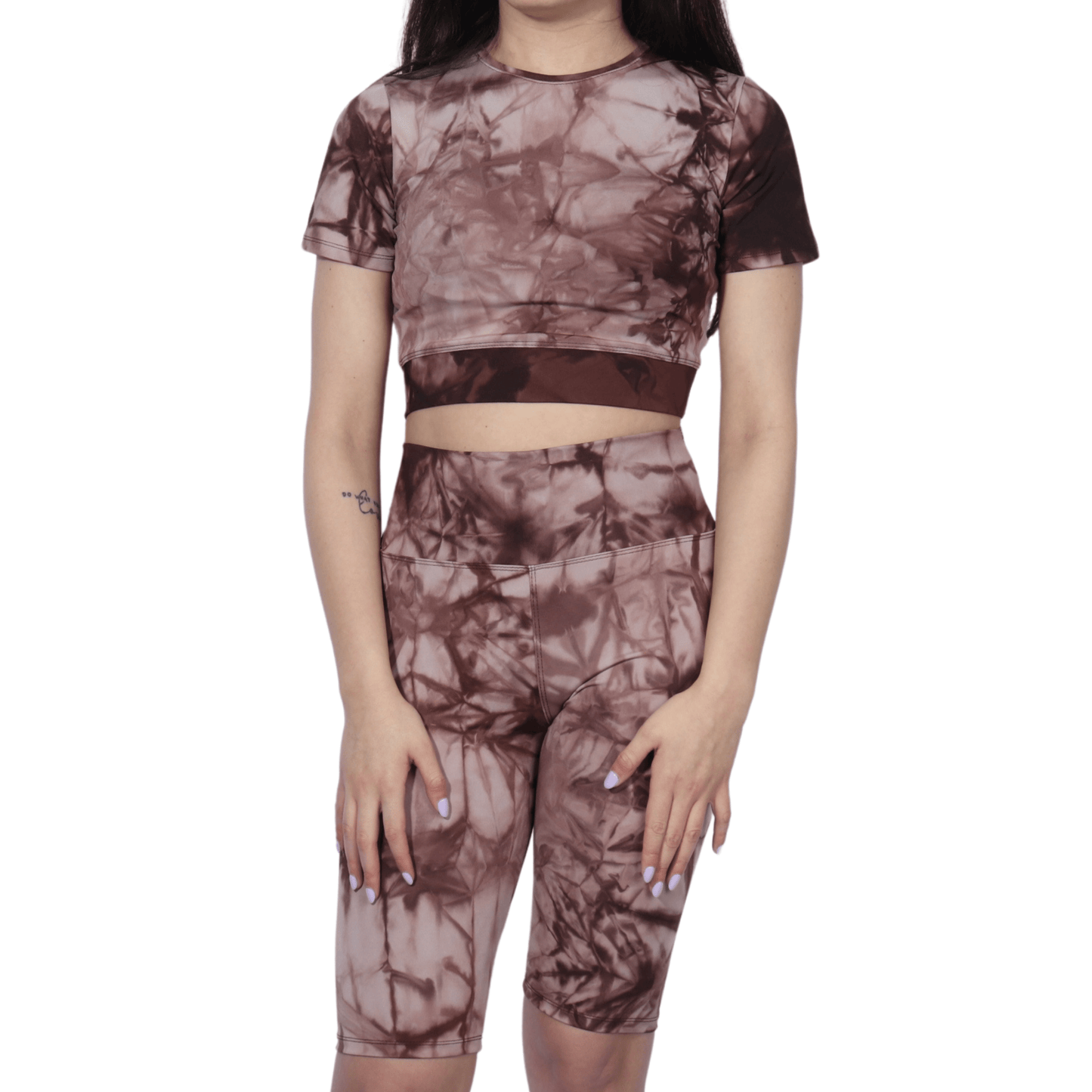 BRANDS & BEYOND Womens sports M / Brown Marbled t-shirt shorts sports set