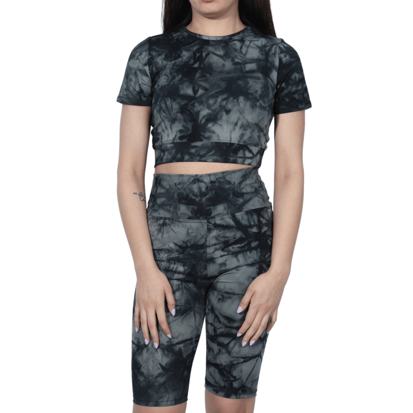 BRANDS & BEYOND Womens sports M / Green Marbled t-shirt shorts sports set