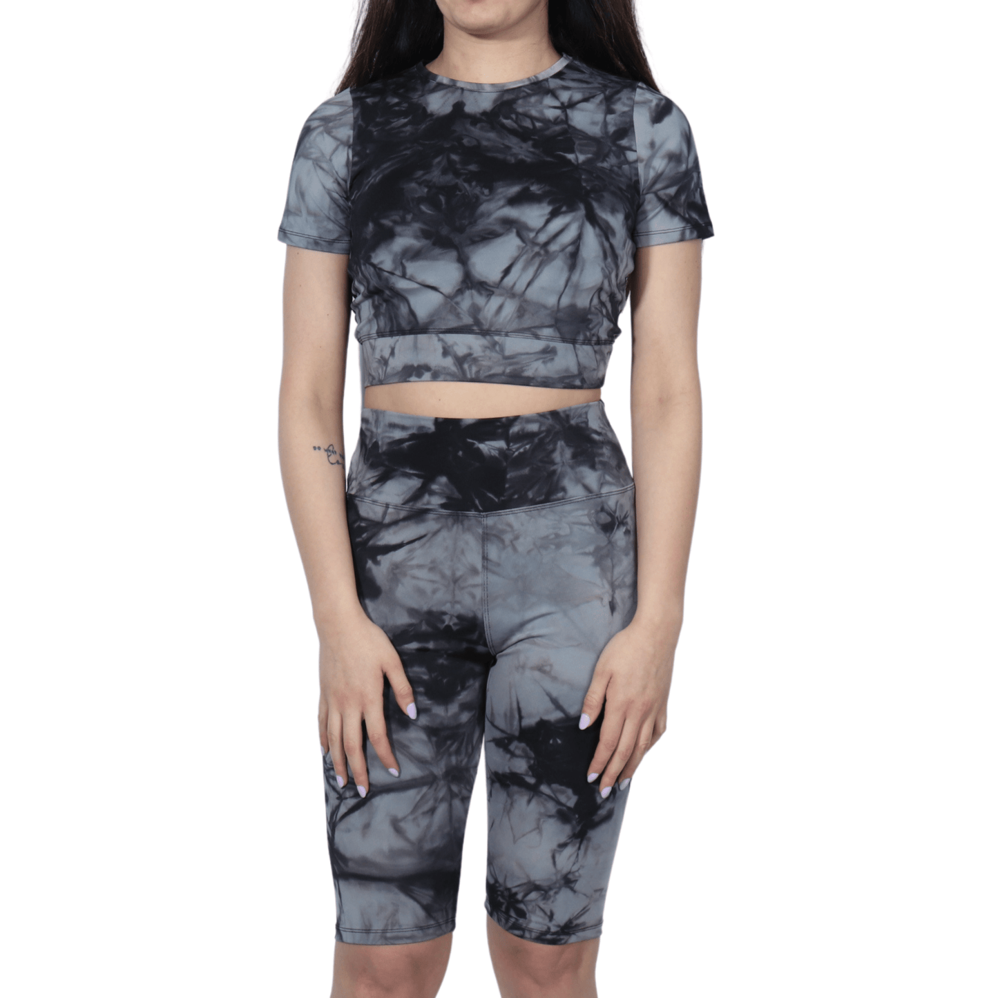 BRANDS & BEYOND Womens sports S / Grey Marbled t-shirt shorts sports set