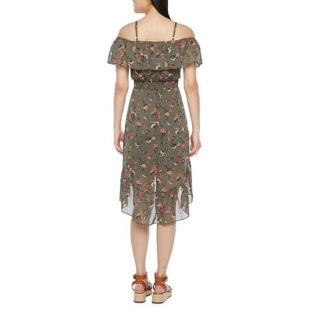 BY & BY Womens Dress S / Green BY & BY - Short Sleeve Floral High-Low Fit & Flare Dress
