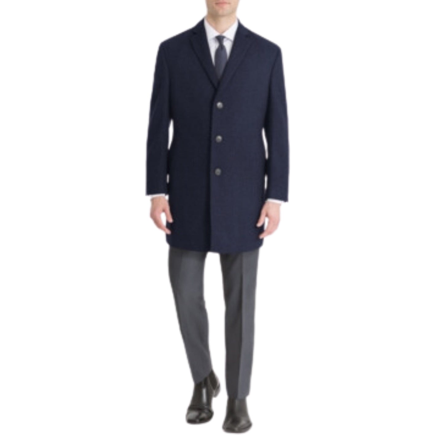 CALVIN KLEIN Mens Jackets XL / Navy CALVIN KLEIN - Single Breasted Wool Blend Overcoat
