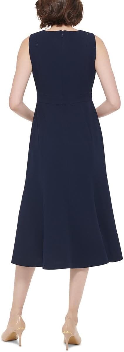 CALVIN KLEIN Womens Dress M / Navy CALVIN KLEIN - V-Neck A-Line Midi Dress