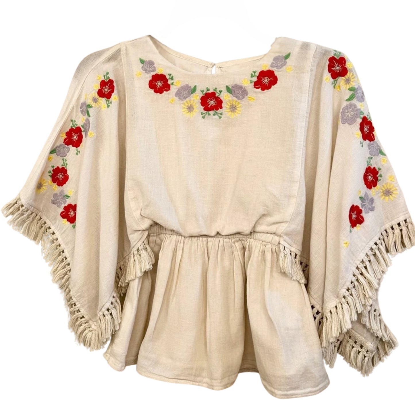CAT & JACK Girls Tops S / White CAT & JACK - KIDS - Embroidered Poncho Blouse