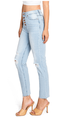 CELEBRITY PINK Womens Bottoms XS / Blue CELEBRITY PINK - Ripped Button-Fly Jeans