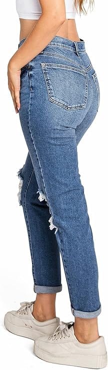 CELEBRITY PINK Womens Bottoms S / Blue / 26 CELEBRITY PINK - Ripped Mom Jeans denim