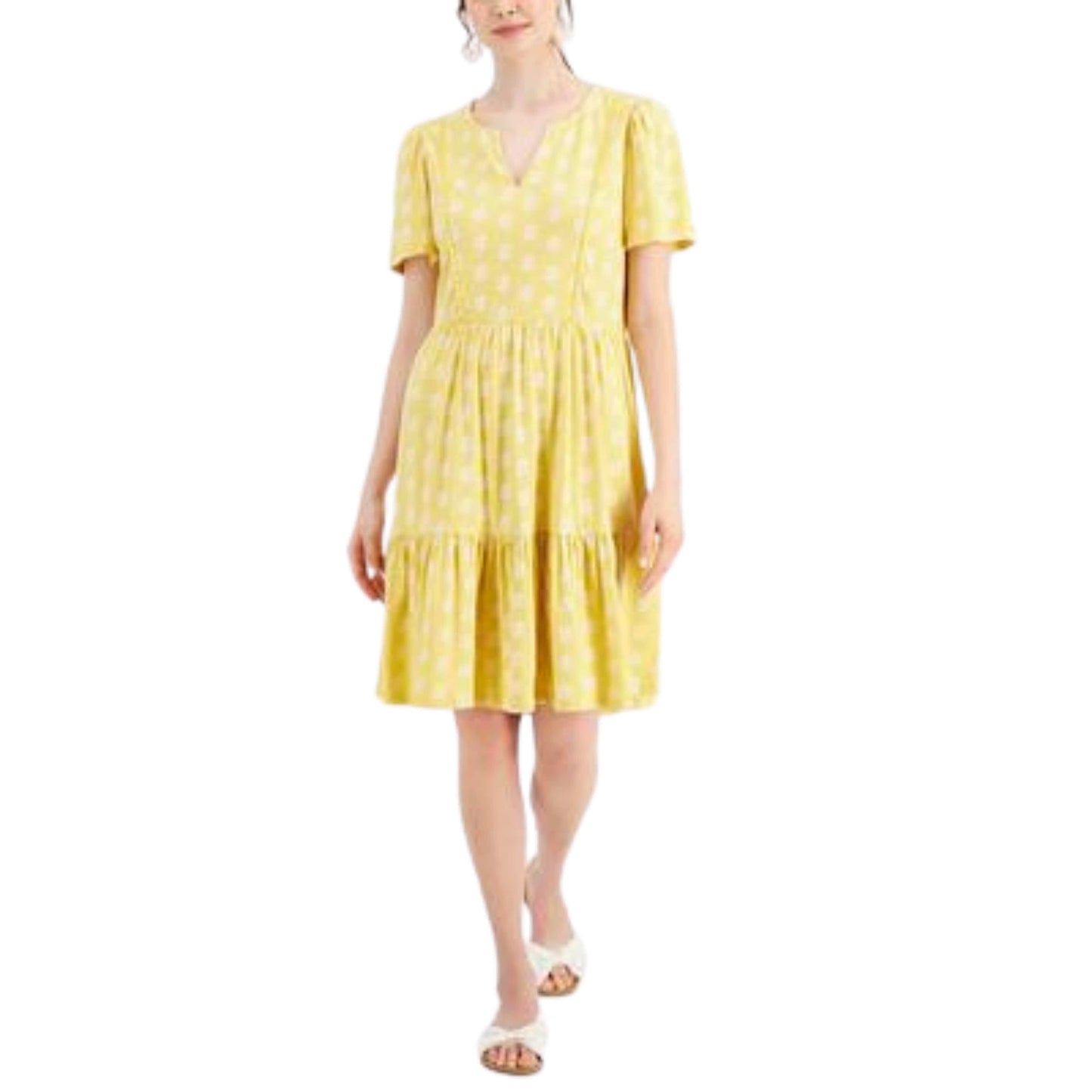 CHARTER CLUB Womens Dress Petite M / Multi-Color CHARTER CLUB - Petite Split-Neck Knit Dress