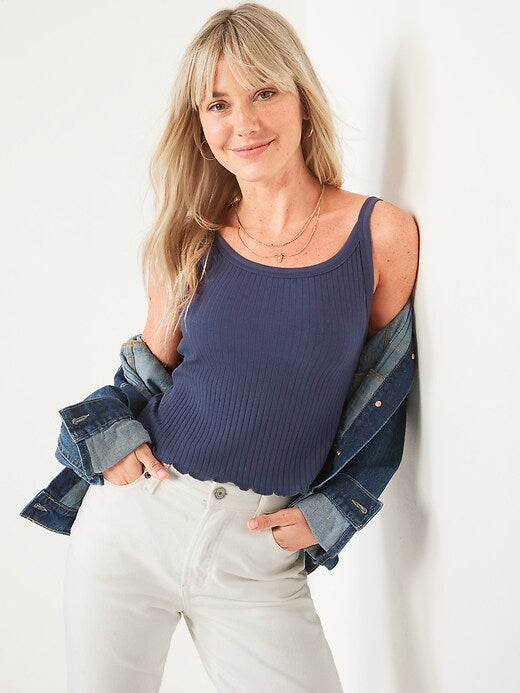 OLD NAVY - Cropped Lettuce-Edge Rib-Knit Tank Top