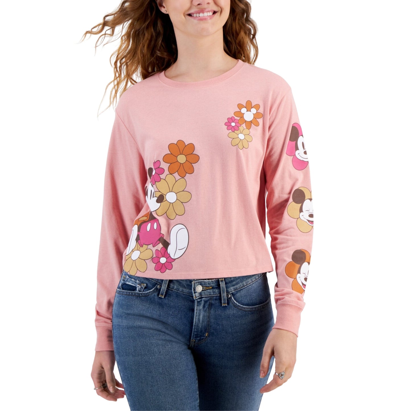 DISNEY Womens Tops M / Pink DISNEY - Floral Mickey Long-Sleeve Blouse