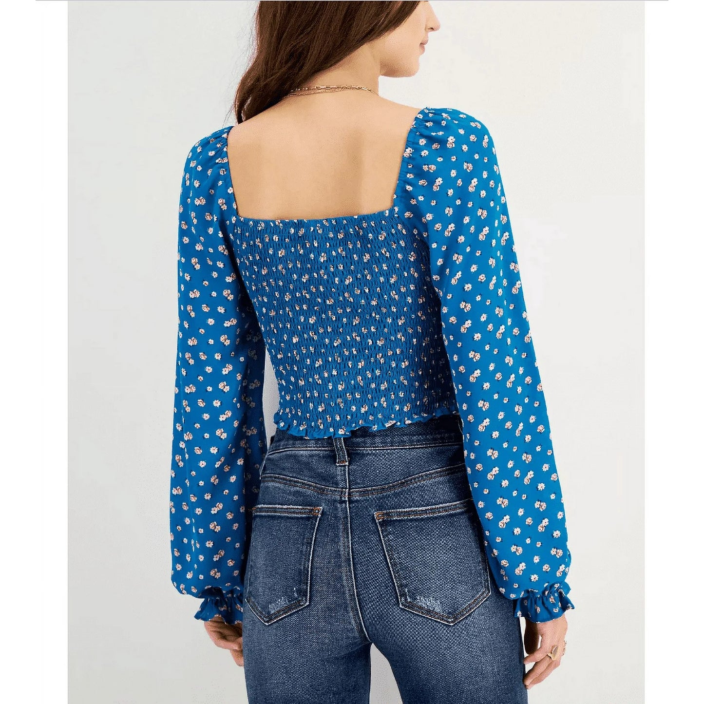 KINGSTON GREY - Smocked Blouson-Sleeve Tie-Neck Top