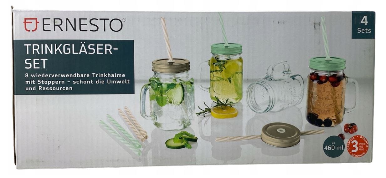 ERNESTO Kitchenware Multi-Color ERNESTO - 4 Lidded glass jars with straws set