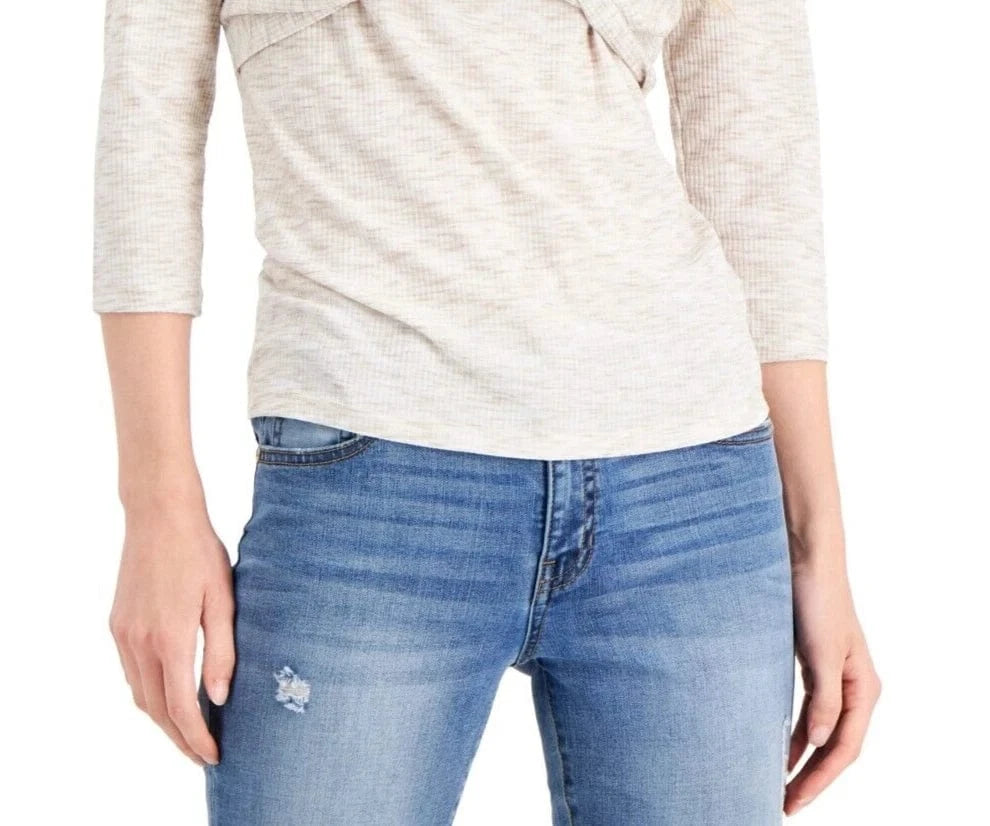 FEVER Womens Tops XS / Beige FEVER - Spaced-Dyed Twist-Front Top